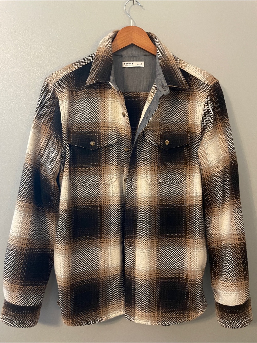 Sonoma Black, Brown & Cream Plaid Button-Up Shirt Jacket